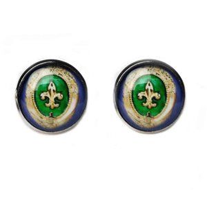 Gascoigne Cufflinks Fleur de Lis Purple Tan Green Silver Men's